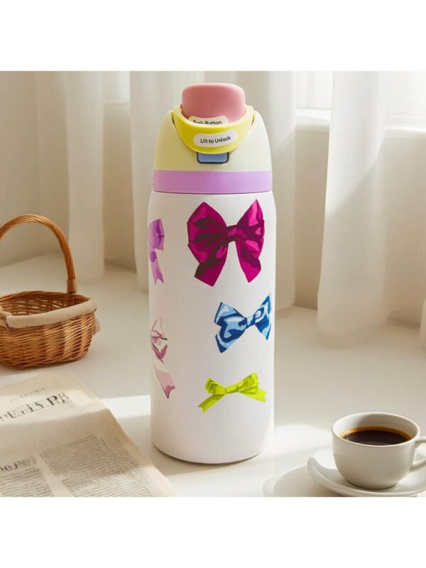 OWALA 32OZ Water Bottle With Straw, Insulated Stainless Steel Tumbler, 24hrs Cold, Lock Lid, for Sports Travel School，Style: Bow