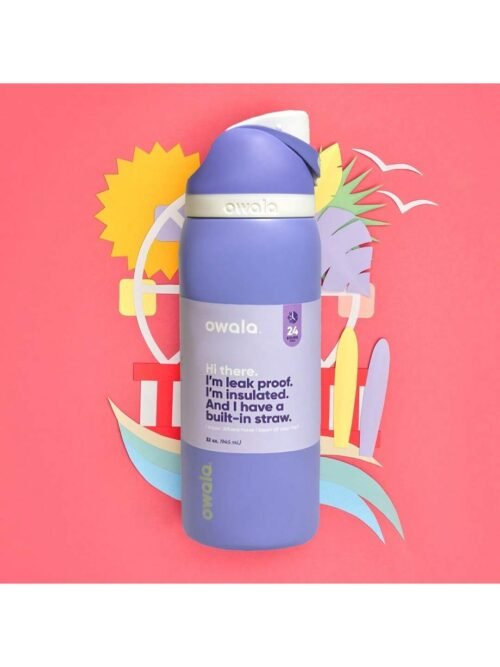 OWALA 32OZ Water Bottle With Straw, Insulated Stainless Steel Tumbler, 24hrs Cold, Lock Lid, for Sports Travel School,Color: Purple