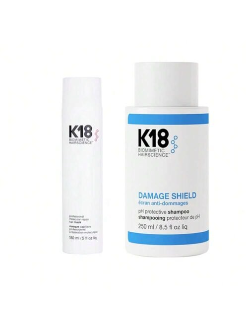 K18 Damage Shield Protective Shampoo + Leave-In Molecular Hair Mask Set, Reduces Frizziness & Tangles, Maintains Hair Health, Repairs Dry or Damaged Hair