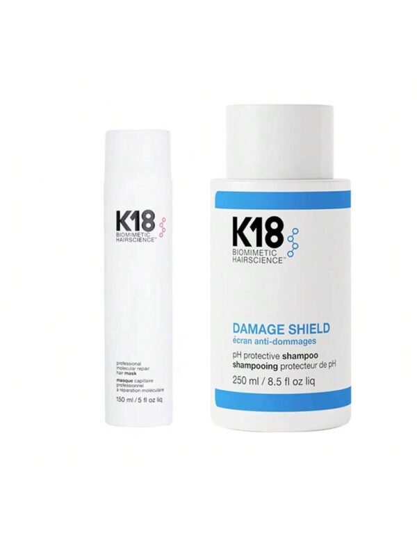 K18 Damage Shield Protective Shampoo + Leave-In Molecular Hair Mask Set, Reduces Frizziness & Tangles, Maintains Hair Health, Repairs Dry or Damaged Hair
