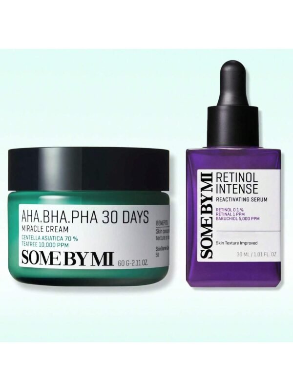 AHA BHA PHA Cream & Retinol Serum Set (60ml+30ml) - Korean Exfoliating Moisturizer & Anti-Aging Bakuchiol Serum for Pore Minimizing, Skin Soothing & Texture Refining - For All Skin Types