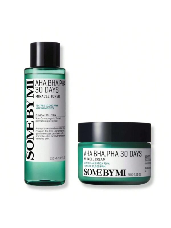 30 Days Miracle Set: AHA BHA PHA Toner (150ml) + Cream (60ml) - Korean Skin Care for All Skin Types, Daily Pore Care & Oil Control with 2% Niacinamide, Mild Soothing & Clarifying Formula
