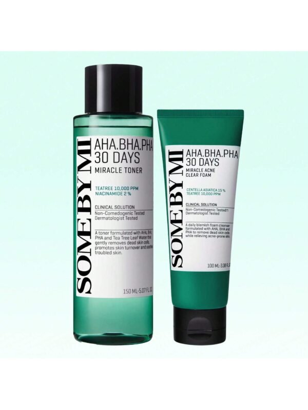 AHA BHA PHA Duo Set: Cleanser 100ml + Toner 150ml - Salicylic Acid & Niacinamide - Oil Control & pH Balancing | Hydrating Clarifying Kit | K-Beauty Skincare Set