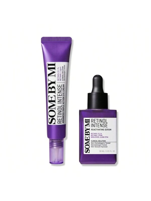 Retinol Skincare Set: Intense Reactivating Serum (30ml) + Advanced Triple Action Eye Cream (30ml) – Korean Skin Care with Bakuchiol, Smooths Skin Texture, Suitable for Daily Use