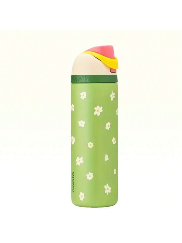 OWALA 32OZ Water Bottle With Straw, Insulated Stainless Steel Tumbler, 24hrs Cold, Lock Lid, for Sports Travel School，Green and White Flowers