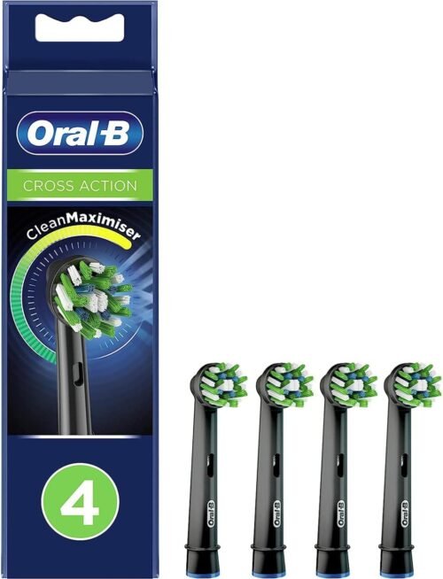 Crossaction Electric Toothbrush Replacement Brush Head Refills, Black , 4 Count
