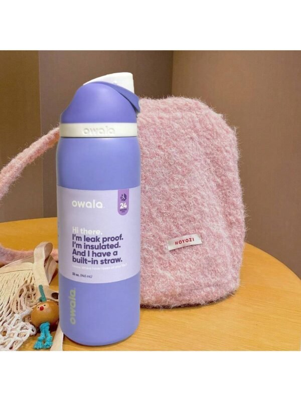 OWALA 32OZ Water Bottle With Straw, Insulated Stainless Steel Tumbler, 24hrs Cold, Lock Lid, for Sports Travel School,Color: Purple