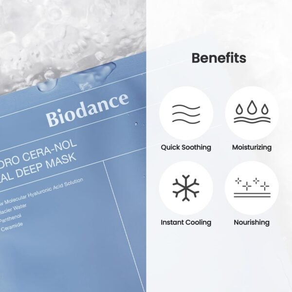 BIODANCE Hydro Cera-nol Real Deep Mask, Overnight Hydrogel Mask, Hydrating Facial Mask For Sensitive Skin, Redness Reducing & Quick Soothing Effect, Korean Skincare, Stocking Stuffers |1.19oz(34g)x4ea