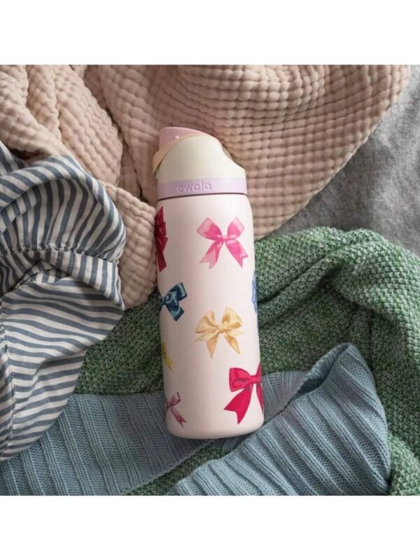 OWALA 32OZ Water Bottle With Straw, Insulated Stainless Steel Tumbler, 24hrs Cold, Lock Lid, for Sports Travel School，Style: Bow