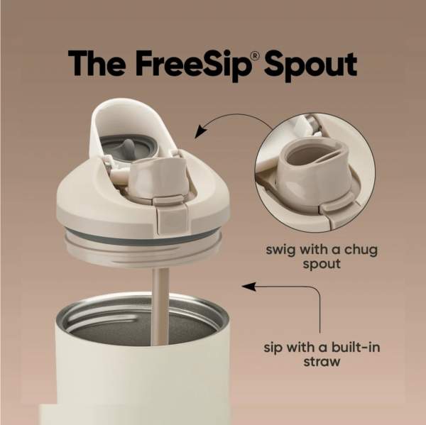 Owala FreeSip Sway Insulated Stainless Steel Water Bottle Features a dual-spout design, built-in straw, and barrel-shaped handle Ideal for travel, campus life, and sports 40-ounce capacity BPA-free construction Leak-proof design