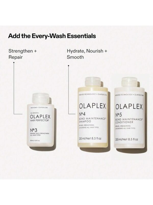 Olaplex Wash and Shine Hair Kit: No. 3, 4, 5, Shampoo & Conditioner Set to Cleanse, Hair Perfector Repairing Hair Treatment, Hydrate, & Control Frizz Up to 72 Hours, Concentrated for Dry Damaged Hair, Repairs & Strengthens For All Hair Types