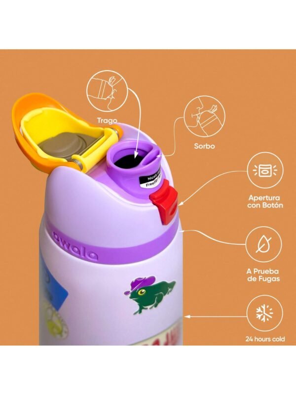 OWALA 32OZ Water Bottle With Straw, Insulated Stainless Steel Tumbler, 24hrs Cold, Lock Lid, for Sports Travel School,Style: Purple cartoon