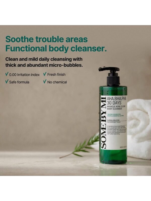 30 Days Miracle Set: AHA BHA PHA Clear Body Cleanser (400ml) + Clear Foam (100ml) – Korean Skin Care with Salicylic Acid & Tea Tree, Daily Deep Cleansing, Creates smooth skin