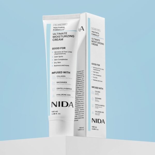 NIDA Youthful Formula™ Ultimate Moisturizing Cream | Centella Asiatica, Niacinamide, Hyaluronic Acid, Collagen | Wrinkles, Fine Lines, Dark Spots, Dry Skin, Redness | 3.38 fl. oz., 100ml (New Formula)