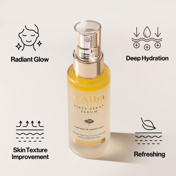 d'alba Piedmont Italian White Truffle First Spray Serum, Vegan Skin Care, Light-weight Face Moisturizer, Glow Serum for Radiant Skin, Non Comedogenic, All In One Mist, Korean Skin Care (3.38 fl oz.)