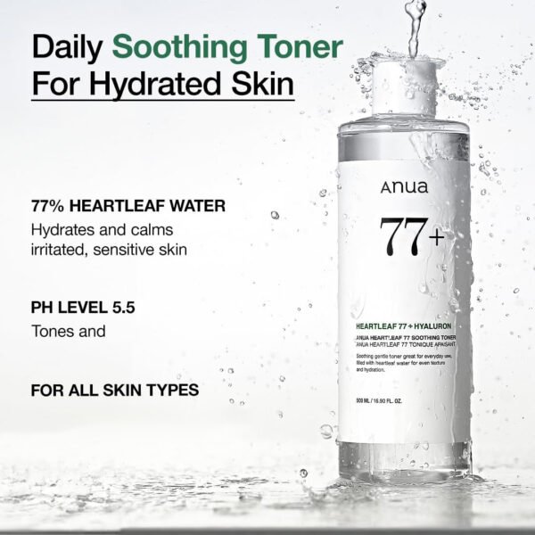 Anua Heartleaf 77 Soothing Toner I pH 5.5 Trouble Care, Calming Skin, Refreshing, Hydrating, Purifying, Cruelty Free, Vegan,(250ml / 8.45 fl.oz.)
