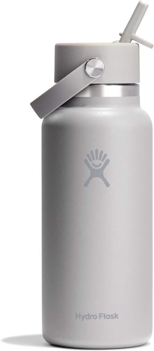 Hydro Flask Water Bottle - Insulated Stainless Steel - Wide Mouth Flex Straw Lid, Non Spill, Leakproof and Refillable in 32 Oz Beachplum