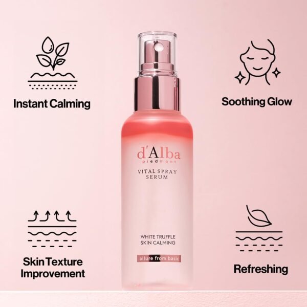 d'alba Piedmont Italian White Truffle Vital Spray Serum, Vegan Skin Care, Calming and Hydrating Facial Mist for Red and Sensitive Skin, Glow Serum, Surfactant Free, All in One, Korean Skin Care