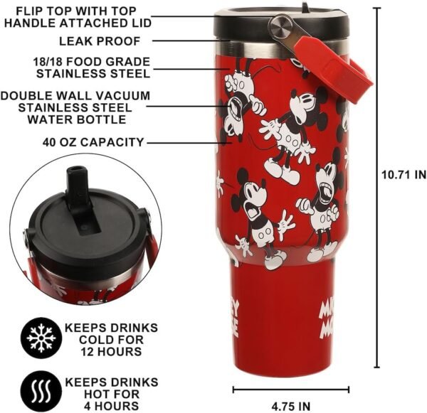 Disney Mickey Mouse All-Over Character Print Red 40 Oz Stainless Steel Water Bottle