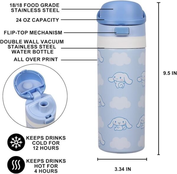 SANRIO Cinnamoroll AOP Character 24 Oz. Vacuum Sealed Stainless Steel Water Bottle