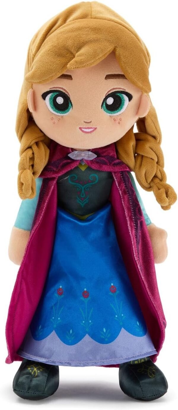 Disney Official Anna Plush Doll - 14 Inch Disney Plush with Velour Cape with Decorative Printed Filigree & Foam Clasp, Satin Dress, Boots & Embroidered Features - Frozen Toys for Girls