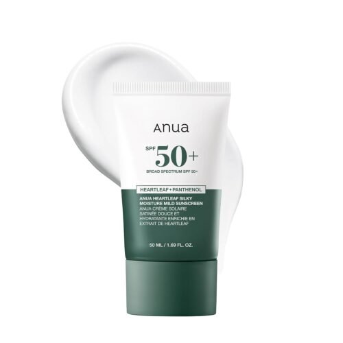 Anua Heartleaf Silky Moisture Mild Sunscreen, Broad Spectrum SPF 50+ with Moisturizing Formula, Lightweight Korean Sunscreen, Natural finish, Vegan, korean skin care 50ml / 1.69 fl. oz.