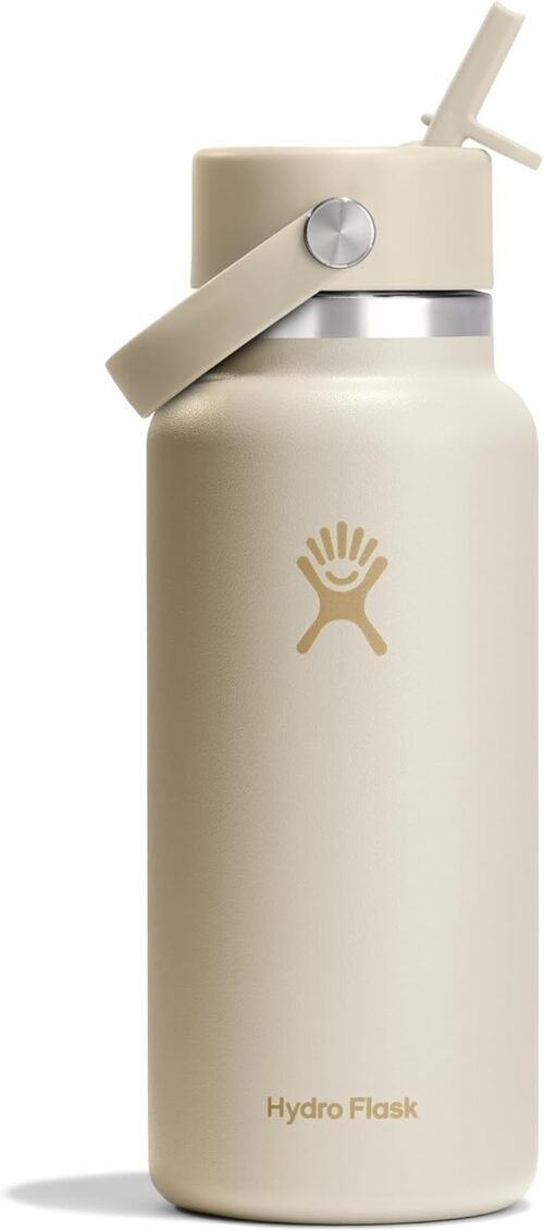 Hydro Flask Water Bottle - Insulated Stainless Steel - Wide Mouth Flex Straw Lid, Non Spill, Leakproof and Refillable in 32 Oz Beachplum