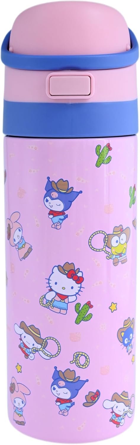 SANRIO Hello Kitty & Friends All-Over Character Print Pink 24 Oz Stainless Steel Water Bottle