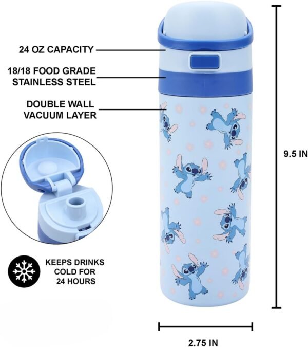 Disney Lilo & Stitch All-Over Stitch Print Blue 24 Oz Stainless Steel Water Bottle