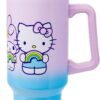 Sanrio Hello Kitty and Friends Featuring My Melody, Kuromi, Pompompurin Rainbow Ombre Double Walled Stainless Steel Tumbler with Handle and Straw, Fits in Standard Cup Holder, 40 Ounces