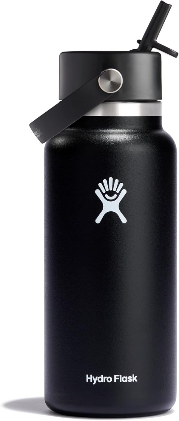 Hydro Flask Water Bottle - Insulated Stainless Steel - Wide Mouth Flex Straw Lid, Non Spill, Leakproof and Refillable in 32 Oz Beachplum