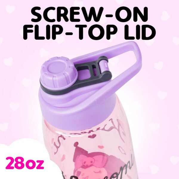Sanrio Hello Kitty and Friends Kuromi Cherry Hearts Water Bottle with Screw-On Lid, 28 Ounces