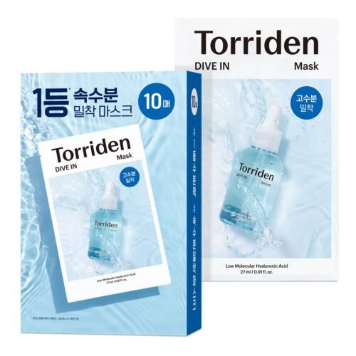 Torriden DIVE IN Hyaluronic Acid Facial Mask (10 sheets) | Deep Hydration Korean Face Sheet Mask | Panthenol & Allantoin