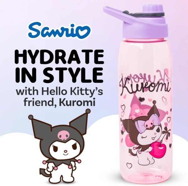 Sanrio Hello Kitty and Friends Kuromi Cherry Hearts Water Bottle with Screw-On Lid, 28 Ounces