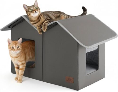 Bedsure Weatherproof Outdoor Cat House-Extra Wide Insulated Feral Cat Shelter with Raised Base in Winter, Waterproof Outside Pet Hideout for Stray Kitty