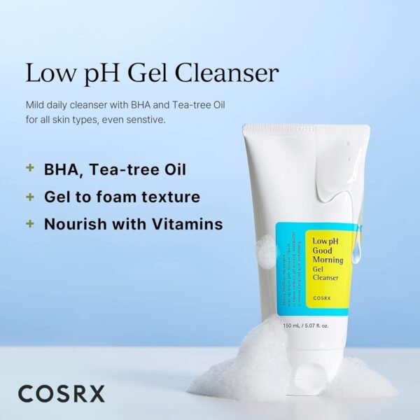 COSRX Low pH Good Morning Gel Face Cleanser, 5.07 fl oz, BHA Face Wash, Daily Mild Face Cleanser for Sensitive Skin, PH Balancing, Korean Skin Care