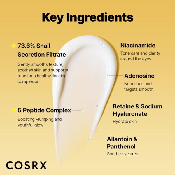 COSRX Snail Mucin Peptide Under Eye Cream, 0.84 fl oz, 73.7% Snail Mucin and Niacinamide, Eye Care, Eye Cream Anti Aging, Dark Circles