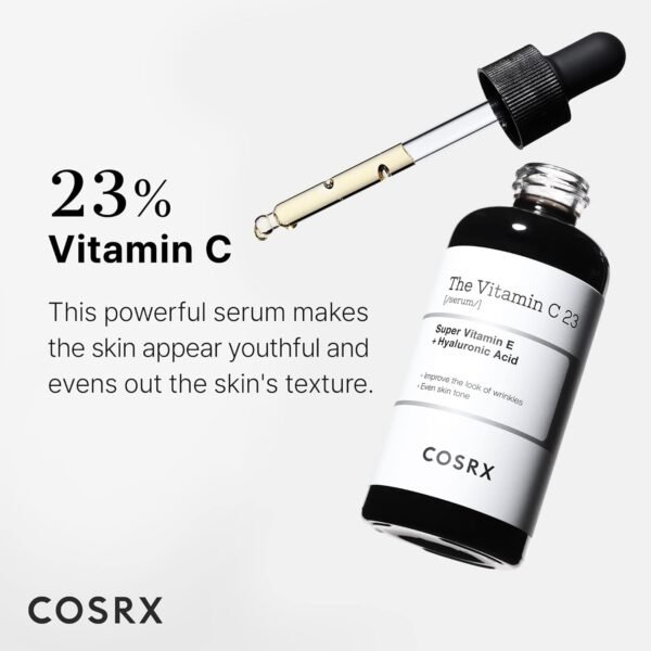 COSRX Pure Vitamin C 23% Serum with Vitamin E & Hyaluronic Acid, Hydrating Facial Serum for Fine Lines, Uneven Skin Tone & Dull Skin, 0.7oz/20g