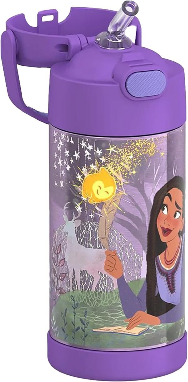 Disney Water Bottle with Straw - 12 Ounce - Kids Stainless Steel Vacuum Insulated Water Bottle with Lid, Wish