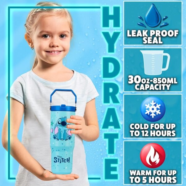 Disney Get Trend Disney Stitch Tumbler with Straw 30oz Kids Teens Insulated Cup with Lid Handle Travel Mug Cups with Lids for School Sports Gifts for Kids (Blue Stitch)