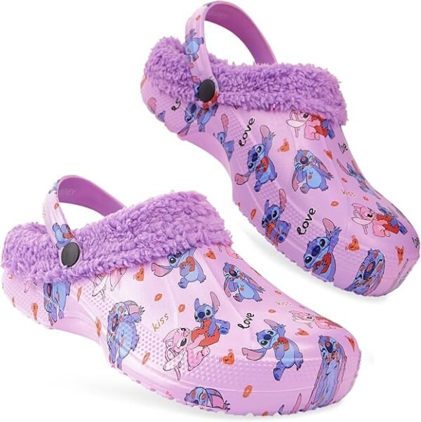 Disney Stitch Clogs for Women Winter Fleece Lining Warm Slip On Sandals Outdoor Garden Shoes with Strap Gifts for Women