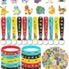 POKEMON 86PCS For Cute Birthday Party decorations Set Included 12 Bracelets, 12 Acrylic Pins, 12 Keychains, 50 Stickers, for Boys and Girls Cartoon Theme Party