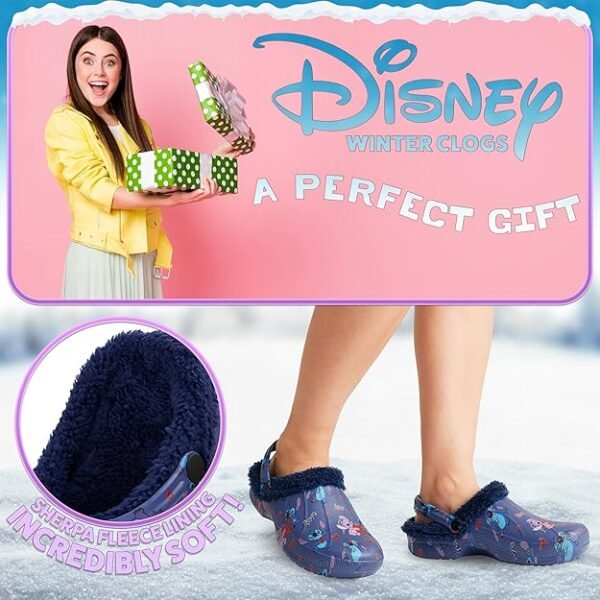 Disney Stitch Clogs for Women Winter Fleece Lining Warm Slip On Sandals Outdoor Garden Shoes with Strap Gifts for Women