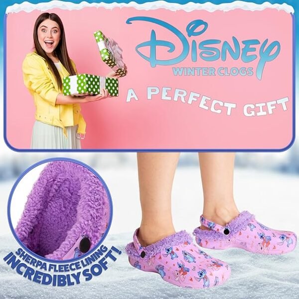 Disney Stitch Clogs for Women Winter Fleece Lining Warm Slip On Sandals Outdoor Garden Shoes with Strap Gifts for Women