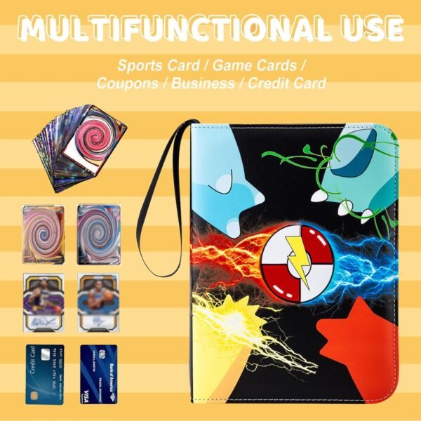 POKEMON Card Binder 4 Pocket with 50 Removable Sleeves-Can Hold 400 Cards,3-Ring Zipper Sports Book is Gifts for Boys and Girls（Black）