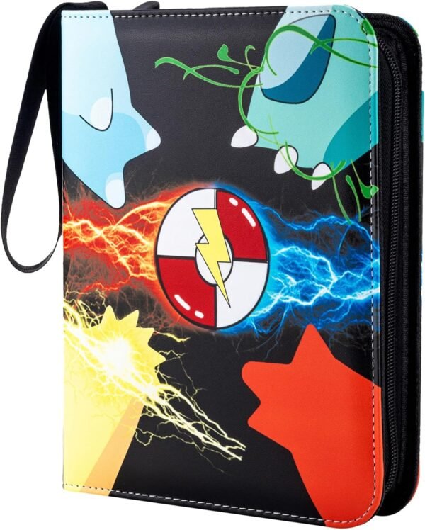 POKEMON Card Binder 4 Pocket with 50 Removable Sleeves-Can Hold 400 Cards,3-Ring Zipper Sports Book is Gifts for Boys and Girls（Black）