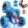 QUNREDA Remote Control Car, RC Cars Toys for Kids Ages 6-12, 4WD Stunt Car with LED Lights & 360° Flips, 2.4GHz