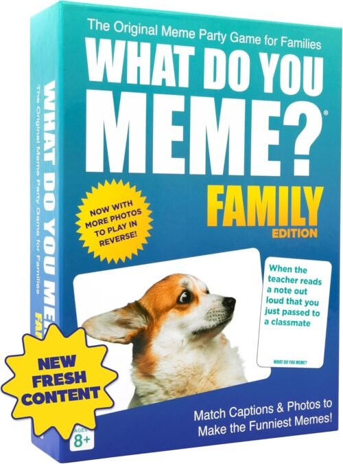 WHAT DO YOU MEME? Family Edition by Relatable, Family Games for Kids 8+, The TikTok Viral, Includes 300 Caption Cards, 108 Photo Cards