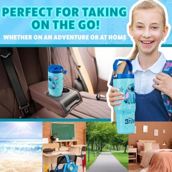 Disney Get Trend Disney Stitch Tumbler with Straw 30oz Kids Teens Insulated Cup with Lid Handle Travel Mug Cups with Lids for School Sports Gifts for Kids (Blue Stitch)