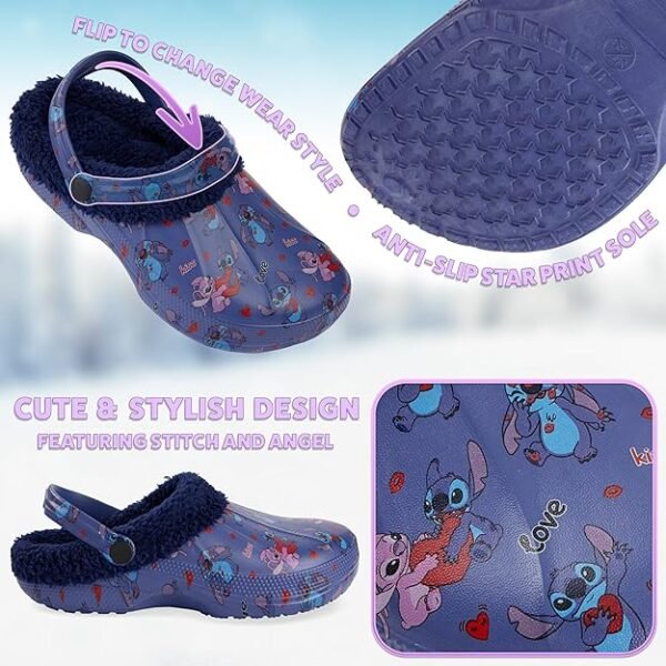 Disney Stitch Clogs for Women Winter Fleece Lining Warm Slip On Sandals Outdoor Garden Shoes with Strap Gifts for Women